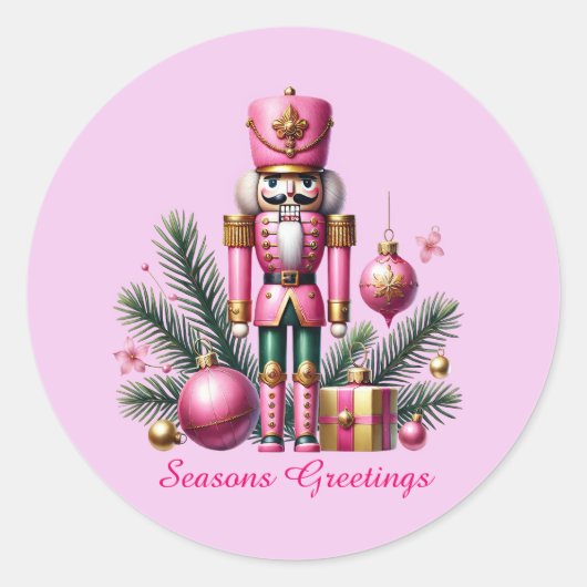 Sticker Rond Festive rose Noël personnalisable noisette (Devant)