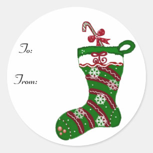 Sticker Rond Festive rouge et vert Stocking