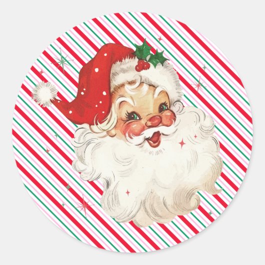 Sticker Rond Festive Stripe Retro Père Noël (Devant)