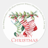 Sticker Rond Festive Striped Stockage Noël Adresse de retour (Devant)