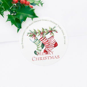 Sticker Rond Festive Striped Stockage Noël Adresse de retour