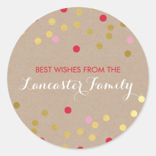 Sticker Rond FESTIVE VACANCES VÊTEMENTS CONFIT motif d'or kraft