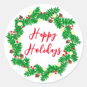 Sticker Rond Festive Wreath Joyeuses Fêtes (Devant)