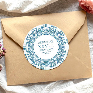 Sticker Rond Fête à thème Grèce antique avec motif bleu