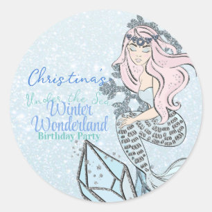 Sticker Rond Fête à thème hiver de la princesse Mermaid congelé