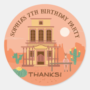 Sticker Rond Fête Anniversaire de enfant du Wild West Saloon