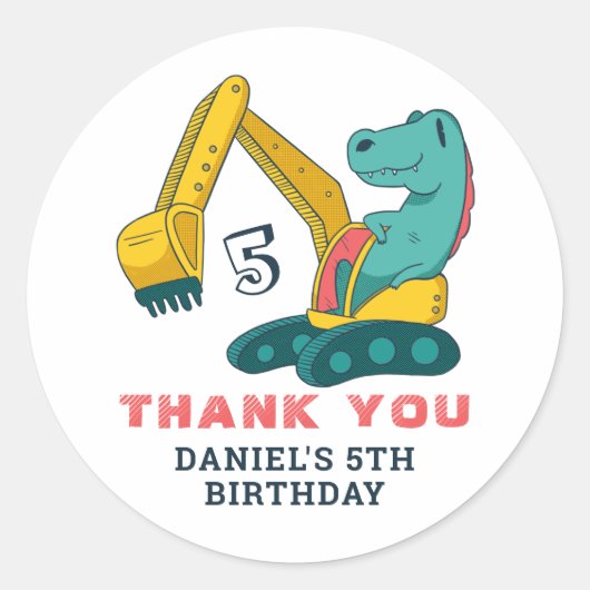 Sticker Rond Fête Anniversaire de enfant T-Rex Dinosaur (Devant)