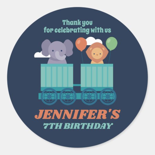 Sticker Rond Fête Anniversaire de enfant Train and mignon Anima (Devant)