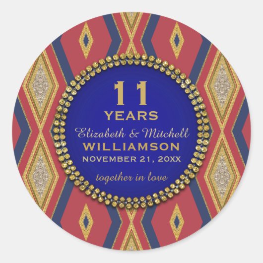 Sticker Rond Fête Anniversaire Rouge or bleu Arlequin (Devant)