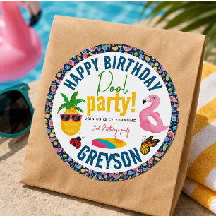 Sticker Rond Fête au Piscine Fête d'anniversaire Moderne sur