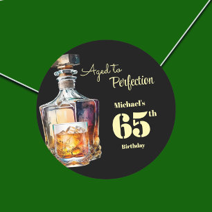 Sticker Rond Fêté avec perfection Hommes 65 ans Whisky Annivers