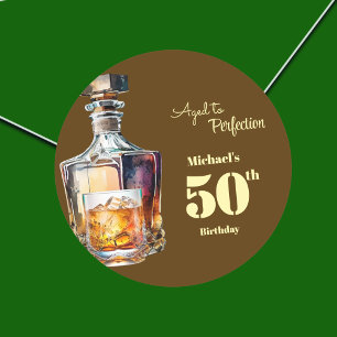 Sticker Rond Fêté avec perfection Whiskey d'anniversaire 50 ans