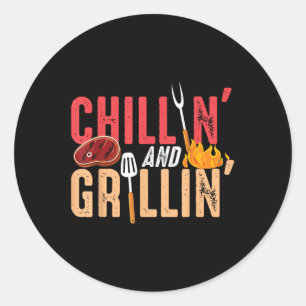 Sticker Rond Fête Barbecue Chillin Et Grillin