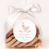 Sticker Rond Fête bébé : Bébé Fille Arc Rose Silly Goose en lib