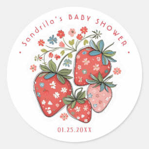 Sticker Rond Fête bébé Coquette aux fraises