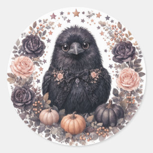 Sticker Rond Fête bébé corbeau aquarelle 