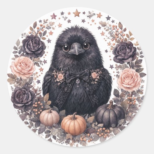 Sticker Rond Fête bébé corbeau aquarelle (Devant)