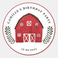 Fête bébé Ferme de grange rouge aquarelle rustique