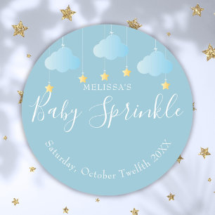 Sticker Rond Fête Bébé Garçon Petite Étoile Paillette Brille Bl