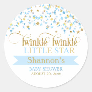 Sticker Rond Fête bébé scintillement petite étoile Bleu & Or