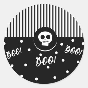 Sticker Rond Fête Blanc et Noir Crâne de Fantôme d'Halloween