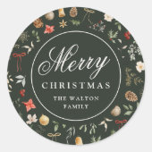 Sticker Rond Fête botanique hivernale Joyeux Noël (Devant)