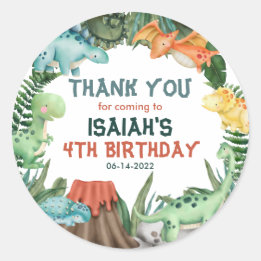Sticker Rond Fête comme un Merci d'anniversaire de dinosaure