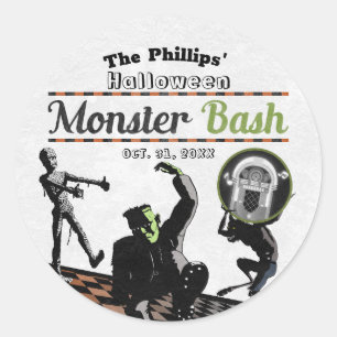 Sticker Rond Fête Costumée Monstres Halloween Monster Bash