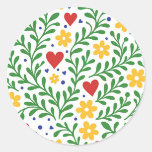 Sticker Rond Fête d'Amour Mariage Floral Coloré Bold