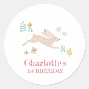 Sticker Rond Fête d'anniversaire 1 an Lapin Animaux Mignon Sucr