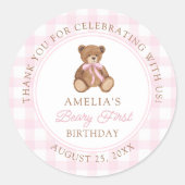 Sticker Rond Fête d'anniversaire 1 an Teddy Bear Beary First (Devant)