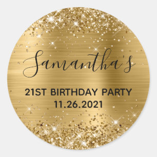 Sticker Rond Fête d'anniversaire 21 ans avec feuille d'or scint