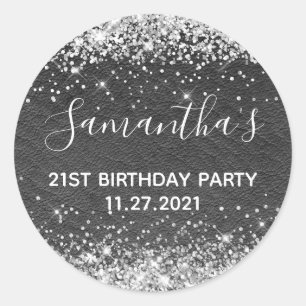 Sticker Rond Fête d'anniversaire 21 ans cuir noir paillettes ar