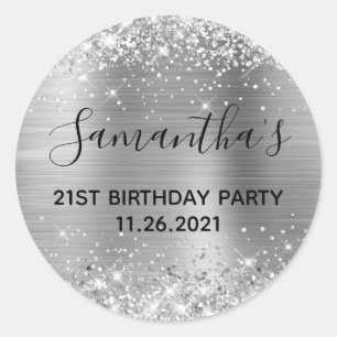 Sticker Rond Fête d'anniversaire 21 ans en feuille d'argent sci