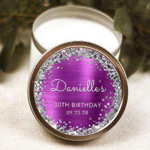 Sticker Rond Fête d'anniversaire 30 ans Fuchsia Rose Paillettes