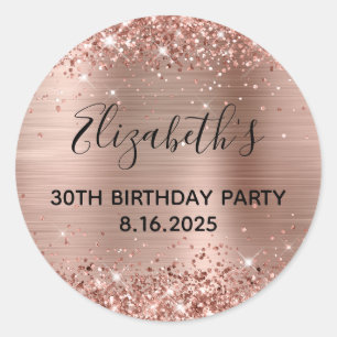 Sticker Rond Fête d'anniversaire 30 ans pailletée or rose