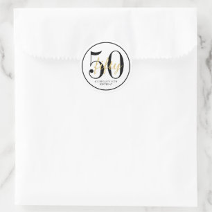 Sticker Rond Fête d'anniversaire 50 ans Chic Noir Blanc Rond Ca