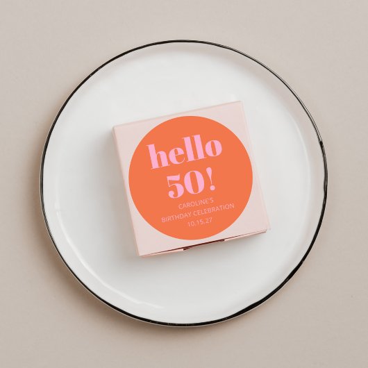 Sticker Rond Fête d'anniversaire 50 ans orange rose moderne sim