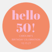 Sticker Rond Fête d'anniversaire 50 ans orange rose moderne sim (Devant)