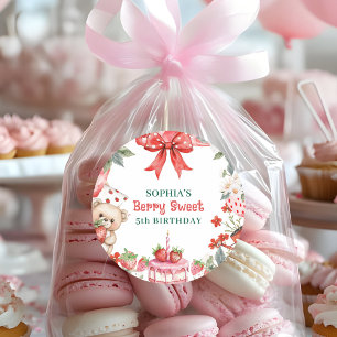 Sticker Rond Fête d'anniversaire 5 ans Vintage Strawberry Berry