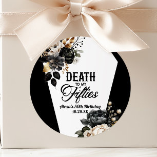 Sticker Rond Fête d'anniversaire 60 ans Fleurs Mort à mes Cinqu