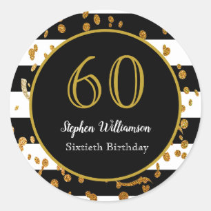 Sticker Rond Fête d'anniversaire 60 ans  Paillettes noires blan