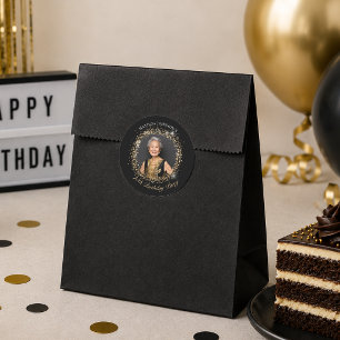 Sticker Rond Fête d'anniversaire 70 ans pailleté noir or