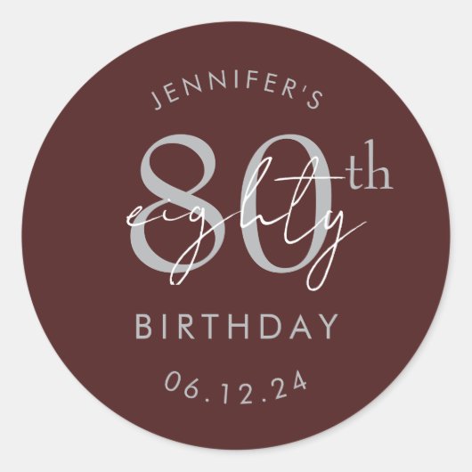 Sticker Rond Fête d'anniversaire 80 ans écriture moderne argent (Devant)