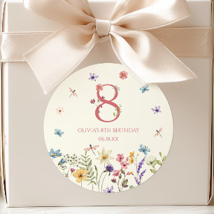 Sticker Rond Fête d'anniversaire 8 ans Papillon de Fleur Sauvag