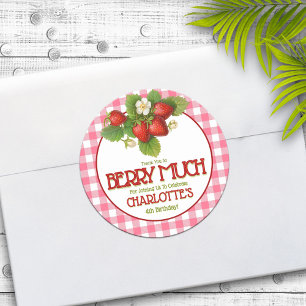 Sticker Rond Fête d'anniversaire à la fraise douce Merci