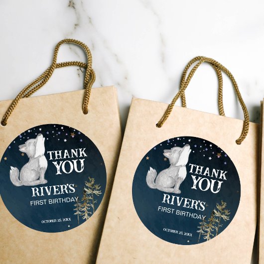 Sticker Rond Fête d'anniversaire à thème du petit loup merci