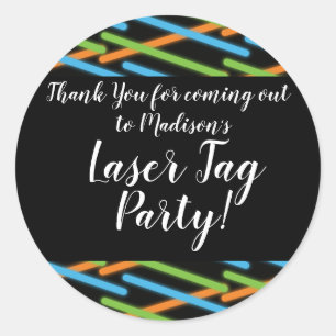 Sticker Rond Fête d'anniversaire ado Laser Tag néon lumineux
