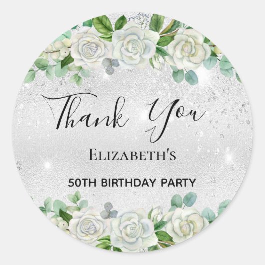 Sticker Rond Fête d'anniversaire argent parties scintillant flo (Devant)