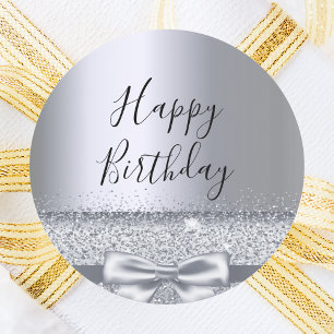 Sticker Rond Fête d'anniversaire argent scintillant arc métalli